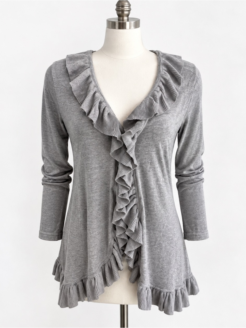Magaschoni Cashmere Blend Ruffle Boho Chic bohemian CardIgan M